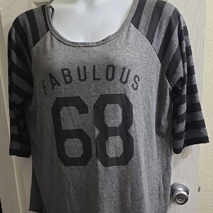 one clothing Gray "Fabulous 68" Striped Raglan Tunic